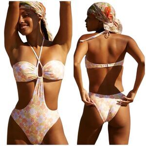 L*Space size L Marina One Piece Cutout Swimsuit Monokini Bitsy Cheeky Floral New